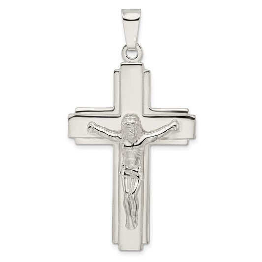 Sterling Silver Polished Side Lines Large Crucifix Pendant