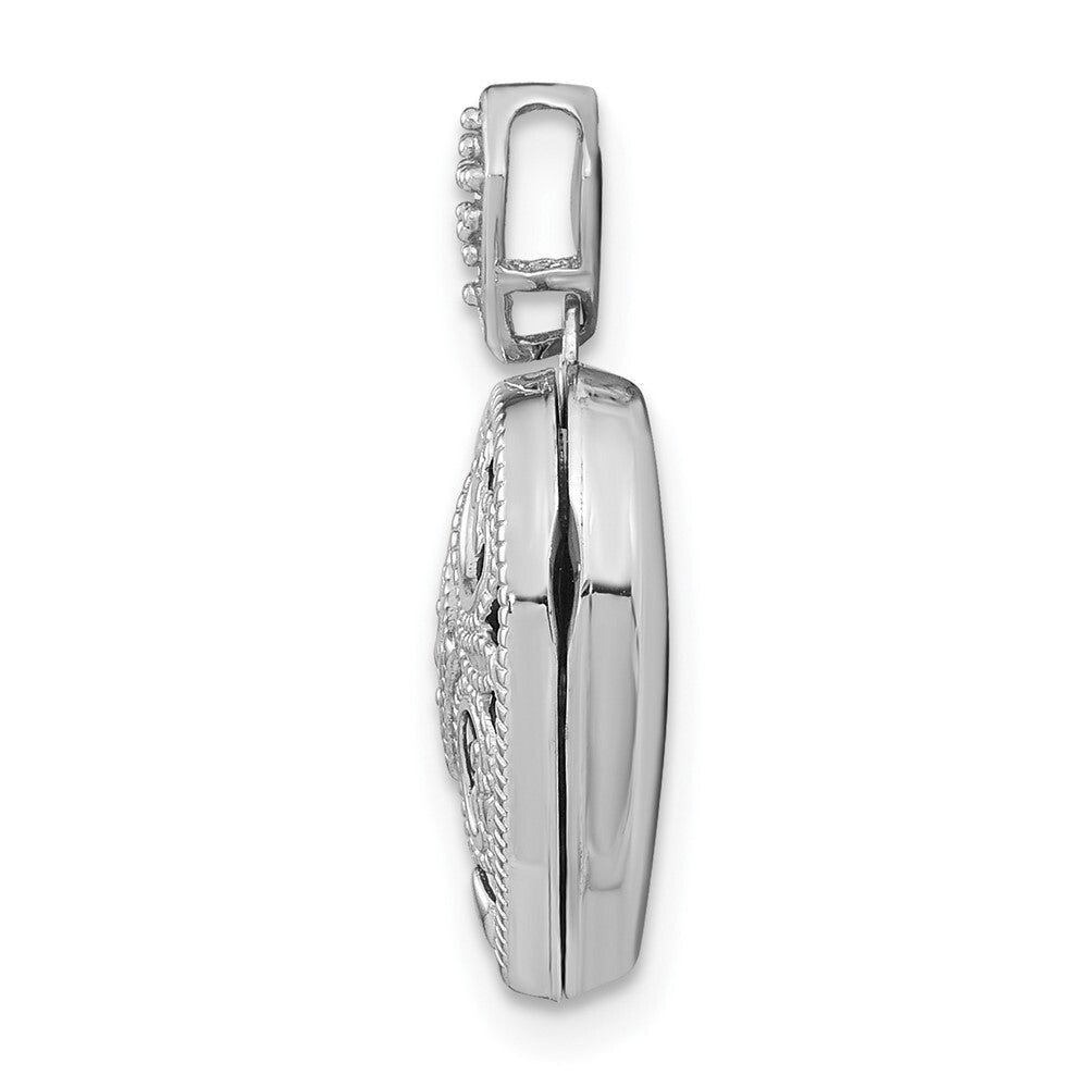 14k White Gold Diamond Vintage 15mm Heart Locket Pendant for Women
