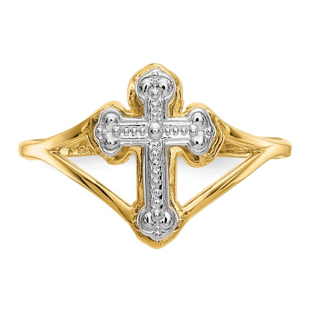 14K Yellow Gold w/Rhodium Cross Ring