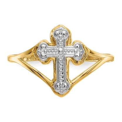 14K Yellow Gold w/Rhodium Cross Ring