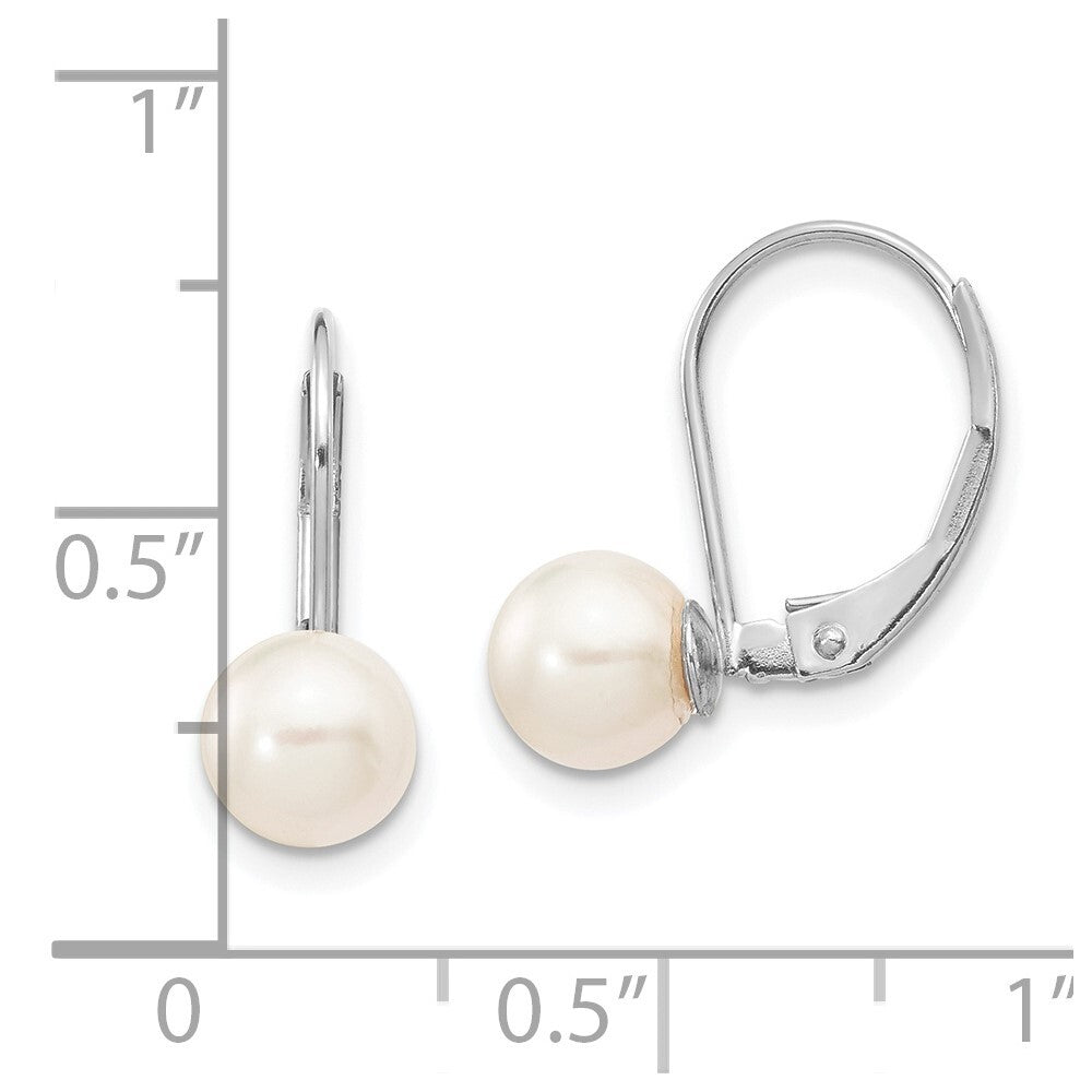 14k White Gold 6-7mm Akoya Saltwater Cultured Pearl Leverback Earrings