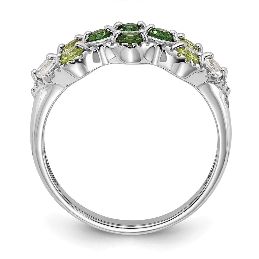 Sterling Silver Rhodium Chrome Diopside Peridot and White Topaz Ring Size 8