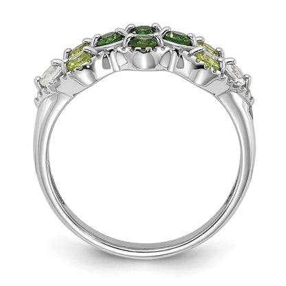 Sterling Silver Rhodium Chrome Diopside Peridot and White Topaz Ring Size 8