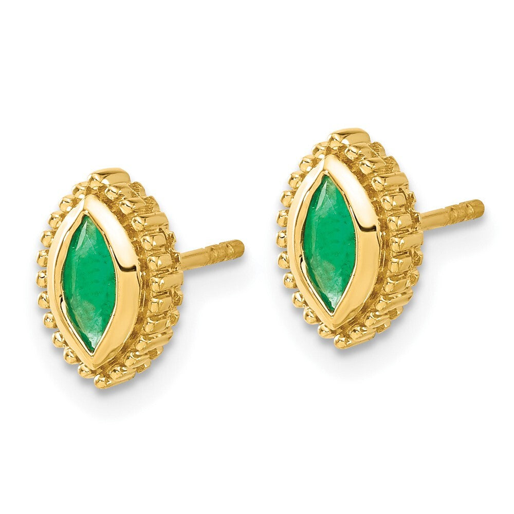 14k Yellow Gold Marquise Emerald Stud Earrings