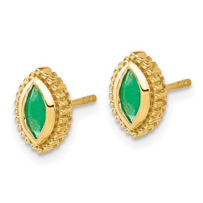 14k Yellow Gold Marquise Emerald Stud Earrings