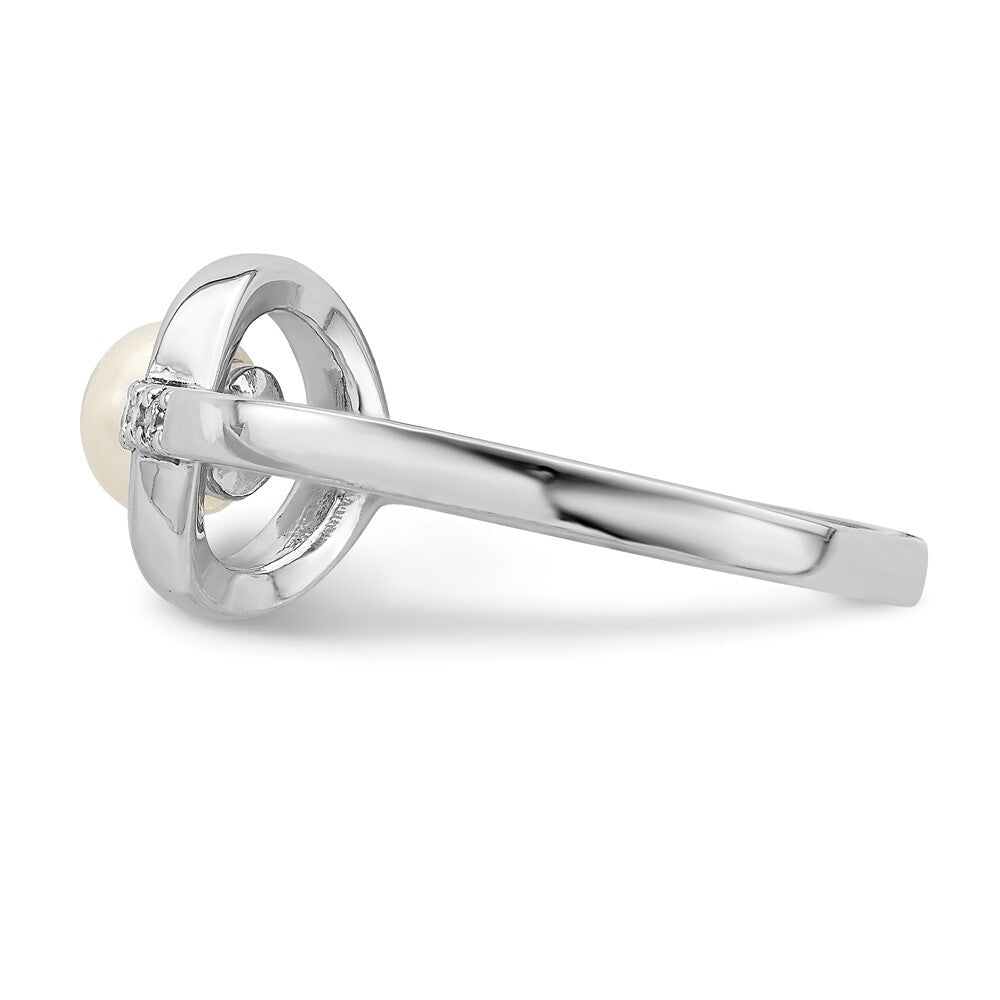 Sterling Silver Cubic Zirconia 5-6mm Button FWC Pearl in Circle Ring SZ 6