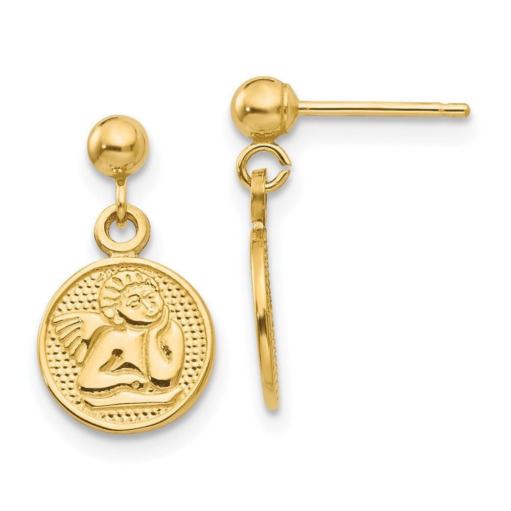 14k Yellow Gold Polished Raphael Angel Stud Earrings Gift for Women