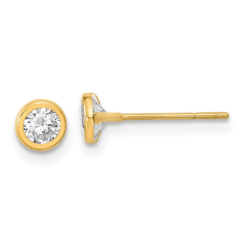 14k Yellow Gold Polished Circle Bezel with Cubic Zirconia Stud Earrings
