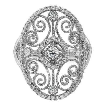 Sterling Silver Rhodium-plated Cubic Zirconia Filigree Oval Ring Size 6