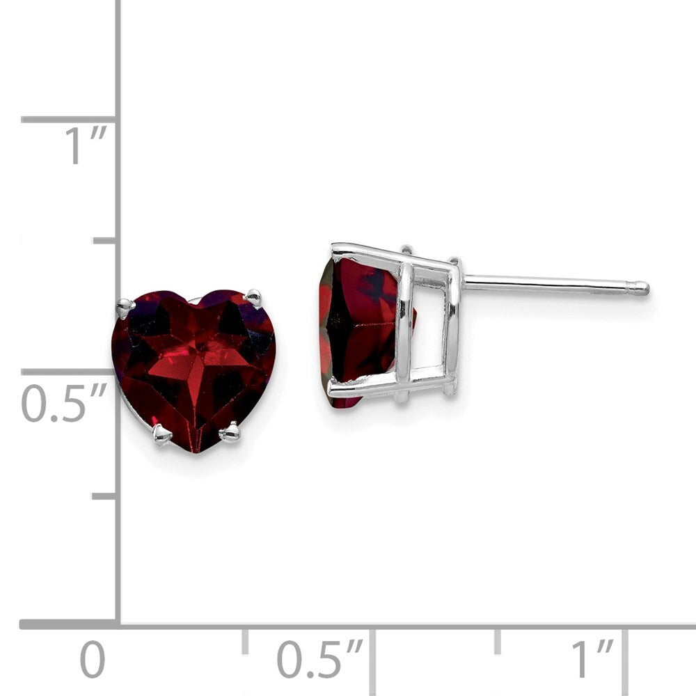 14k White Gold 8mm Heart Garnet earring Gift for Women