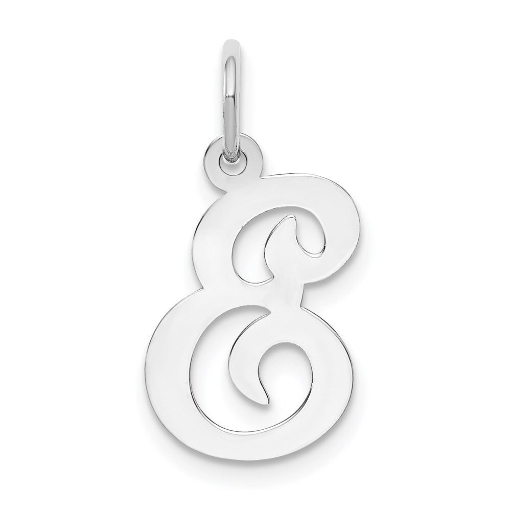 14k White Gold Script Letter E Initial Charm Pendant for Women