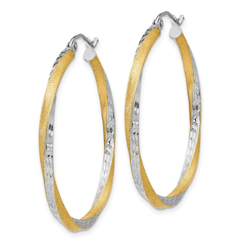 14k Yellow Gold & Rhodium Diamond-cut 2.5mm Twisted Hoop Earrings