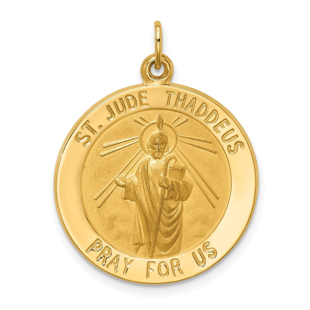 14k Yellow Gold Solid Polished Satin Medium Round St. Jude Thaddeus Medal