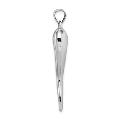 14k White Gold Hollow 3D Italian Horn Pendant for Women
