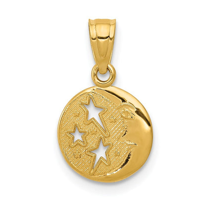 14k Yellow Gold Moon and Stars Pendant for Women