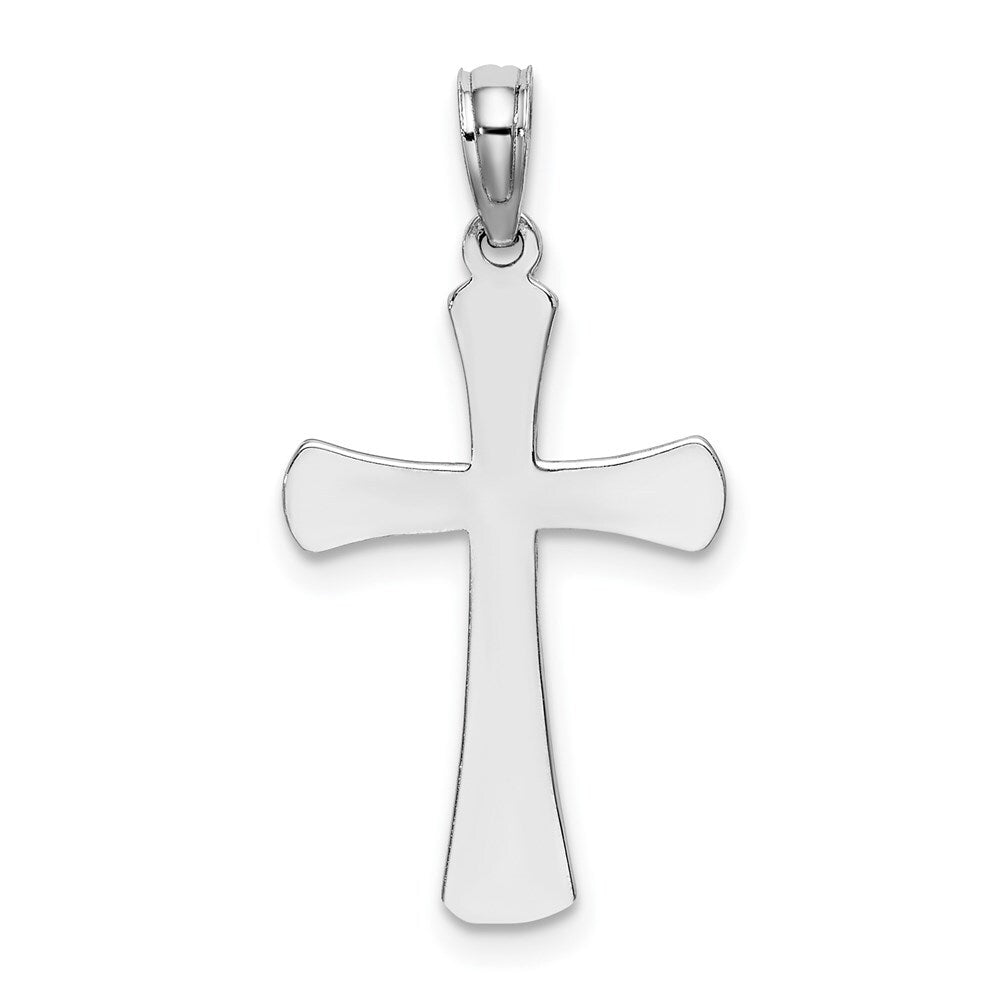 14k White Gold Polished Beveled Cross  Round Tips Charm Pendant for Women