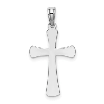 14k White Gold Polished Beveled Cross  Round Tips Charm Pendant for Women