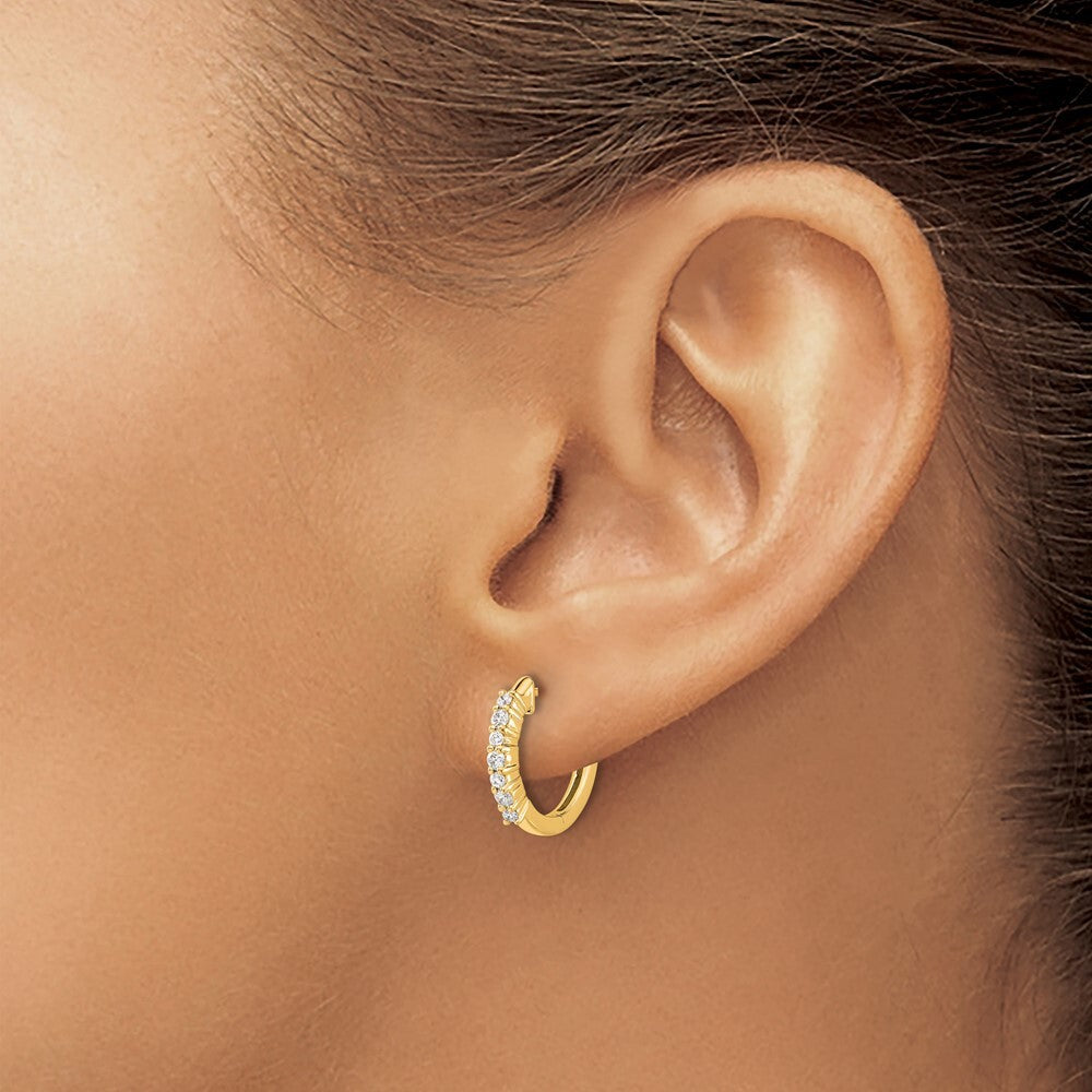14k Yellow Gold Diamond Hinged Hoop Earrings