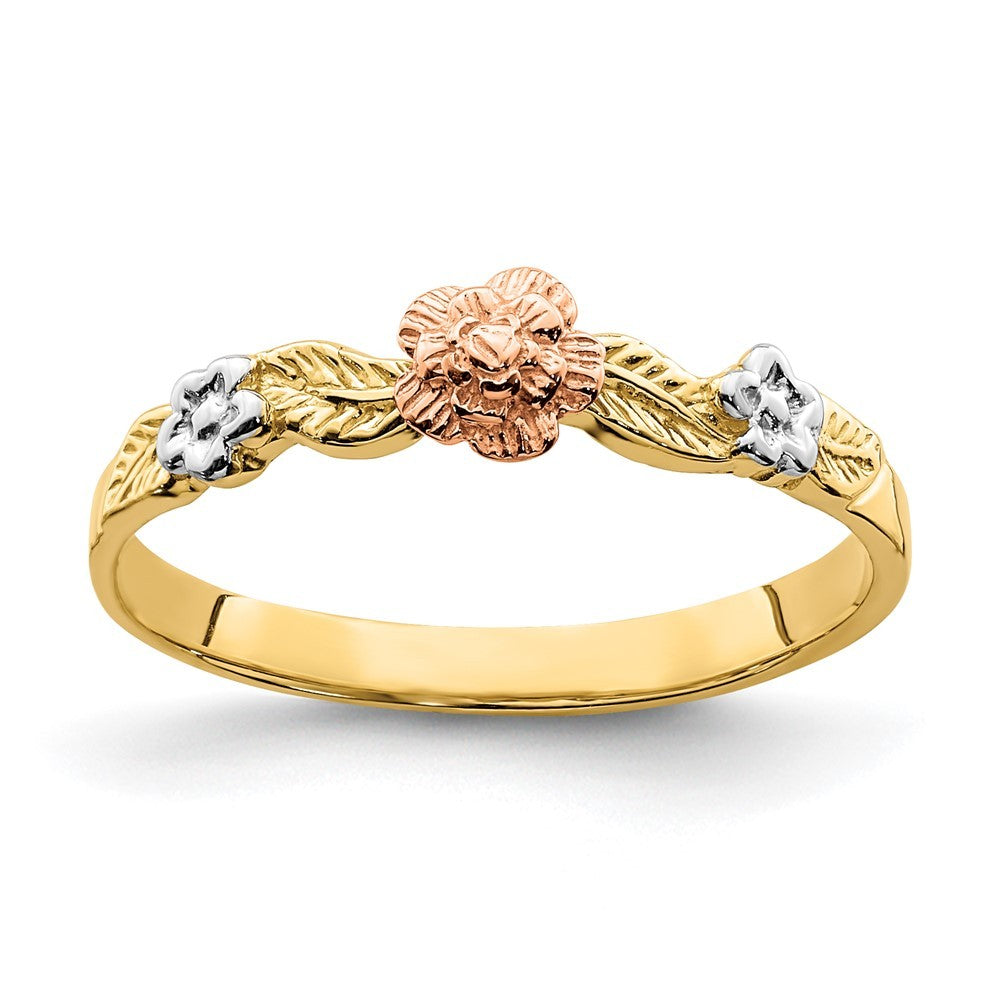 14K Two-tone Gold White Rhodium Flower Ring