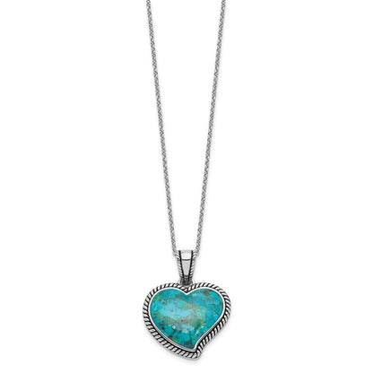 Sterling Silver RH-pl Oxidized Compressed Turquoise w/1.75in ext Necklace