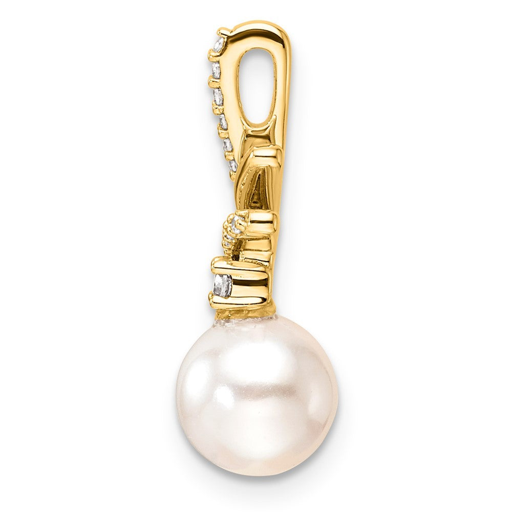 14k Yellow Gold Polished 1/10 Ct Diamond & Freshwater Cultured Pearl Chain Slide