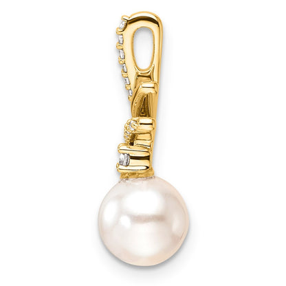 14k Yellow Gold Polished 1/10 Ct Diamond & Freshwater Cultured Pearl Chain Slide