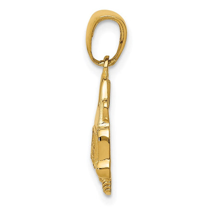 14k Yellow Gold Polished and Textured JUST MARRIED Car Pendant