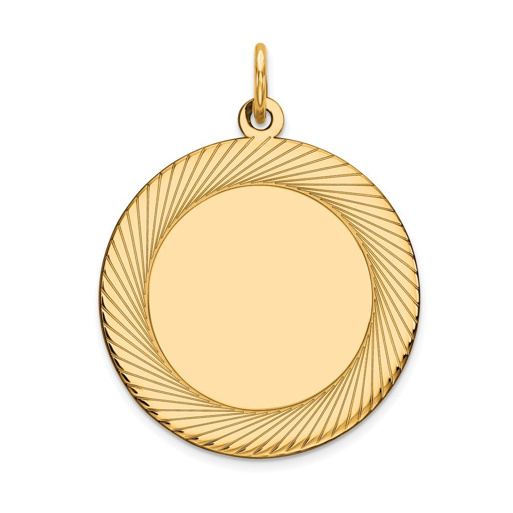 14k Yellow Gold Etched Design .018 Gauge Circular Engravable Disc Charm