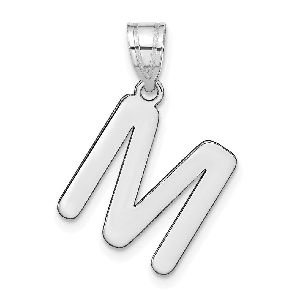 14k White Gold Polished Bubble Letter M Initial Pendant for Women