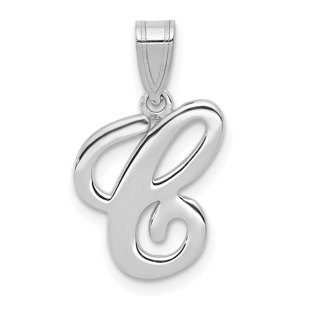 14K White White Gold Script Letter C Initial Pendant