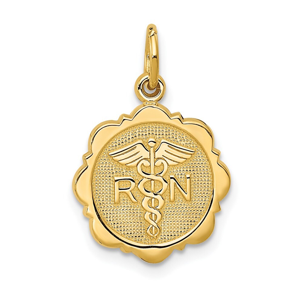 14k Yellow Gold RN Registered Nurse Disc Charm Pendant for Women