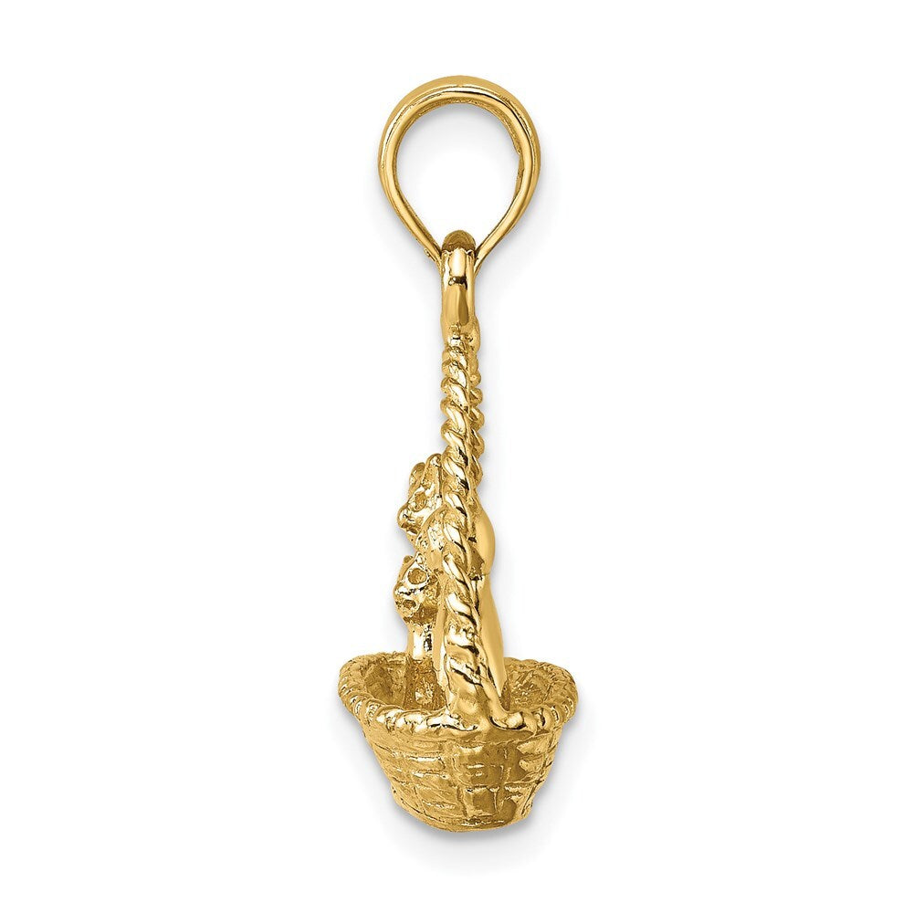 14k Yellow Gold 3-D Cats Inside Of Basket Charm Pendant for Women