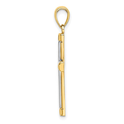 14k Yellow Gold  Rhodium Polished Tubular Cross Charm Pendant for Women