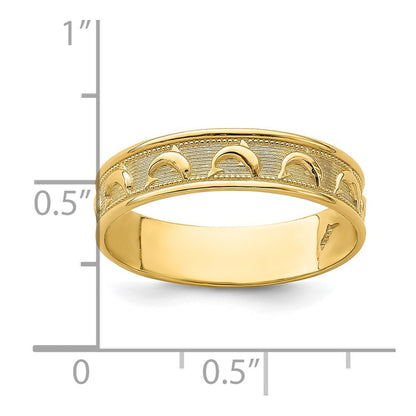 14K Yellow Gold Gold Polished and Textured Dolphin Engraved Thumb Ring