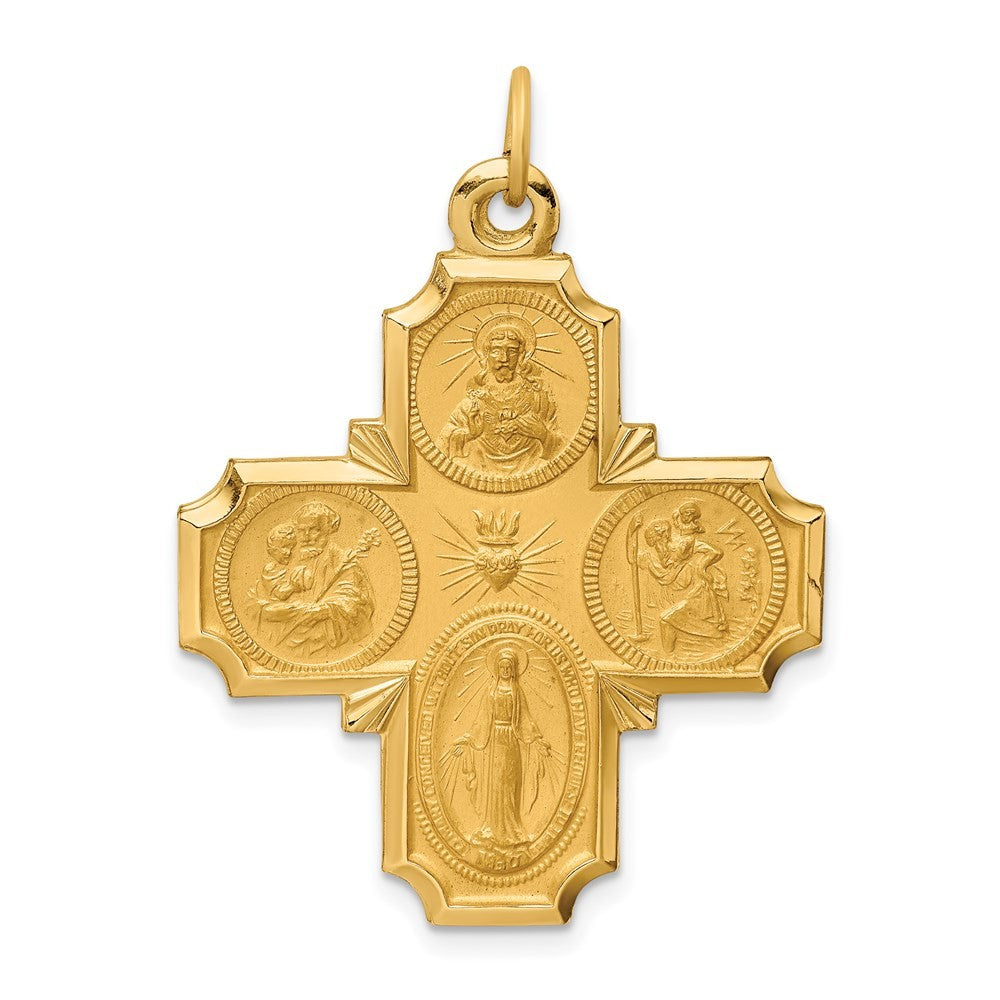 14k Yellow Gold Solid Polished Satin Large 4-Way Medal