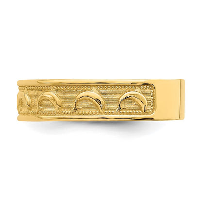 14K Yellow Gold Gold Polished and Textured Dolphin Engraved Thumb Ring
