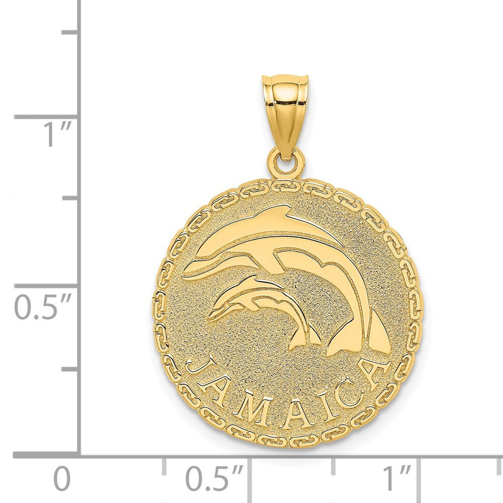 14k Yellow Gold JAMAICA and Dolphins Disk Charm