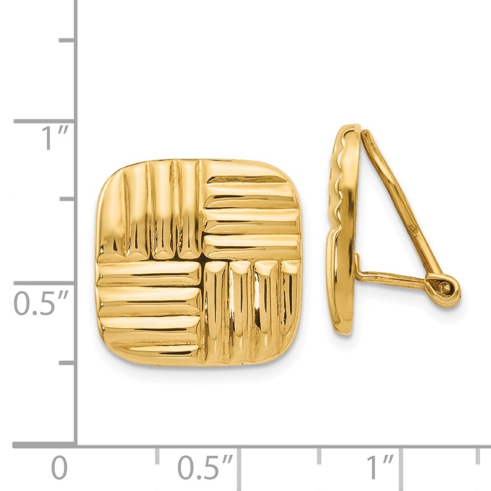 14k Yellow Gold Non-pierced Basket weave Stud Earrings