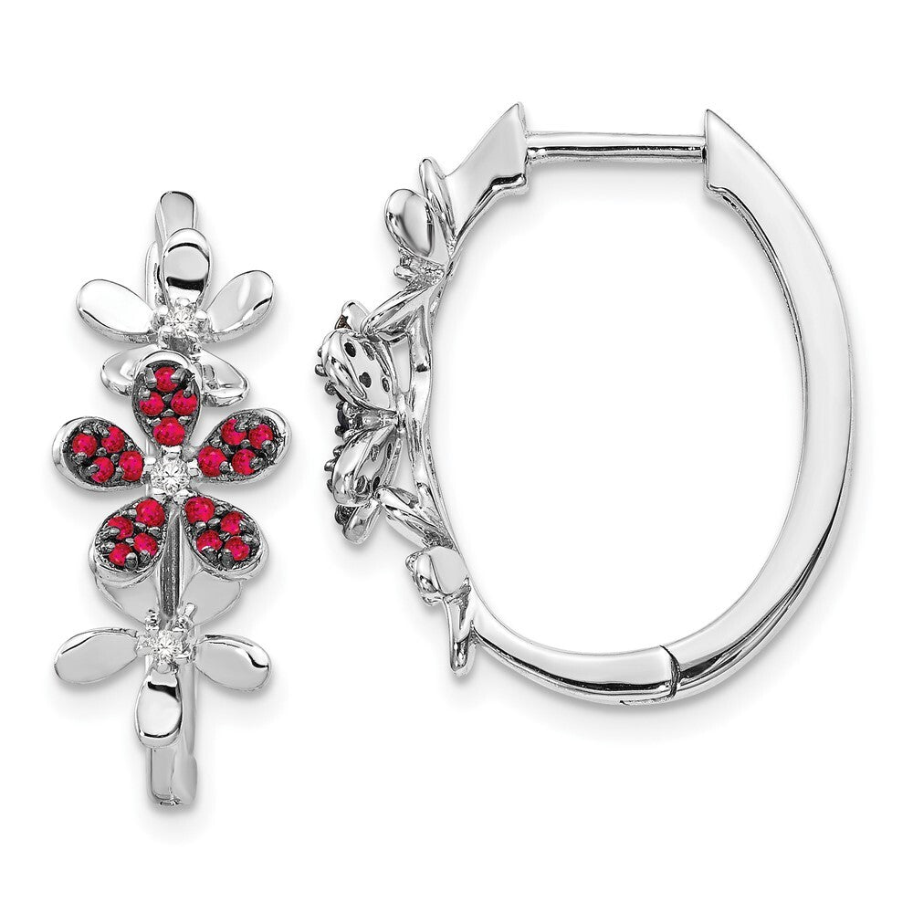 14k White Gold Diamond and Ruby Hoop Earrings