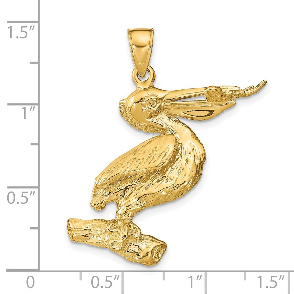 14k Yellow Gold 3-D Pelican Pendant