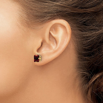 14k Yellow Gold 7mm Princess Cut Garnet Earrings