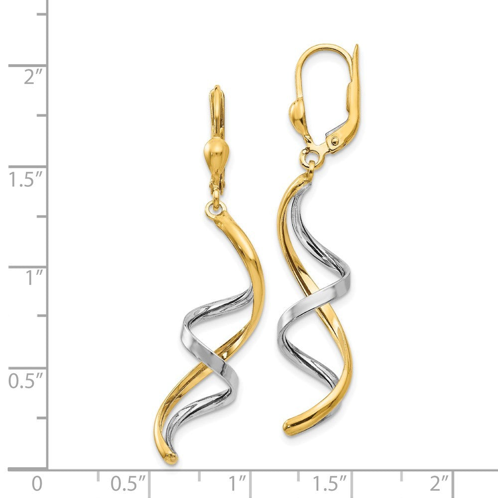 14K Two-tone Spiral Drop Dangle Earrings
