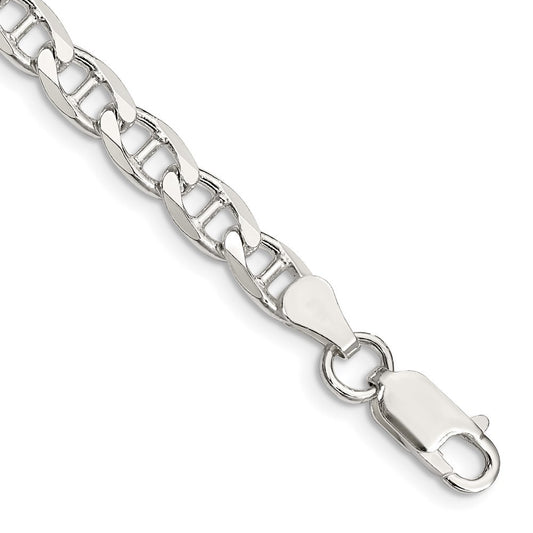Sterling Silver 5.7mm Diamond-Cut Flat Anchor Curb Chain Bracelet