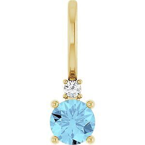 14k Yellow Gold Natural Aquamarine & .015 CT Natural Diamond Charm Pendant