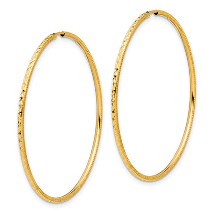 14k Yellow Gold Diamond-Cut 1.50mm Endless Hoop Earrings