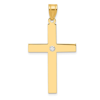 14k Yellow Gold Polished .02ct. Diamond Cross Pendant for Women