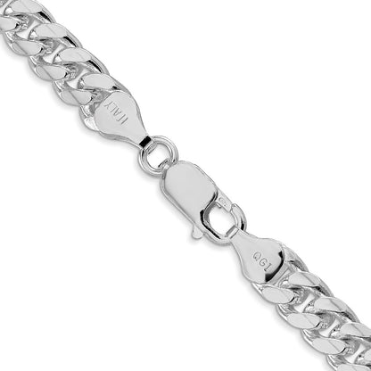 Sterling Silver Rhodium-plated 7mm Domed w/ Side Diamond-Cut Curb Chain Necklace