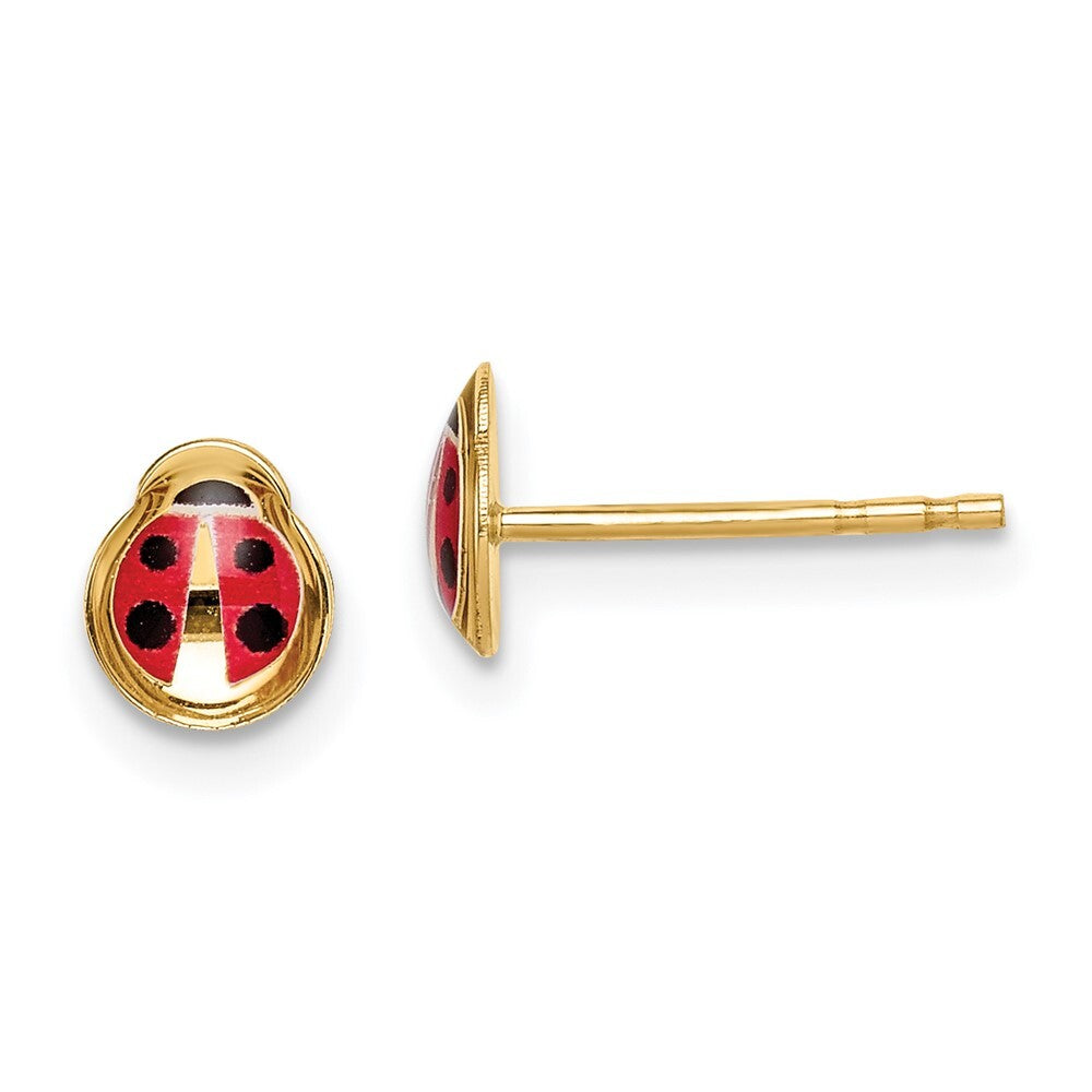 14k Yellow Gold Enamel Ladybug Stud Earrings Gift for Women
