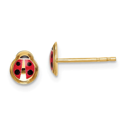 14k Yellow Gold Enamel Ladybug Stud Earrings Gift for Women