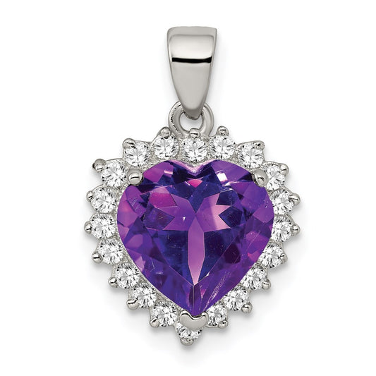 Sterling Silver Rhodium-plated Amethyst and Cubic Zirconia Pendant